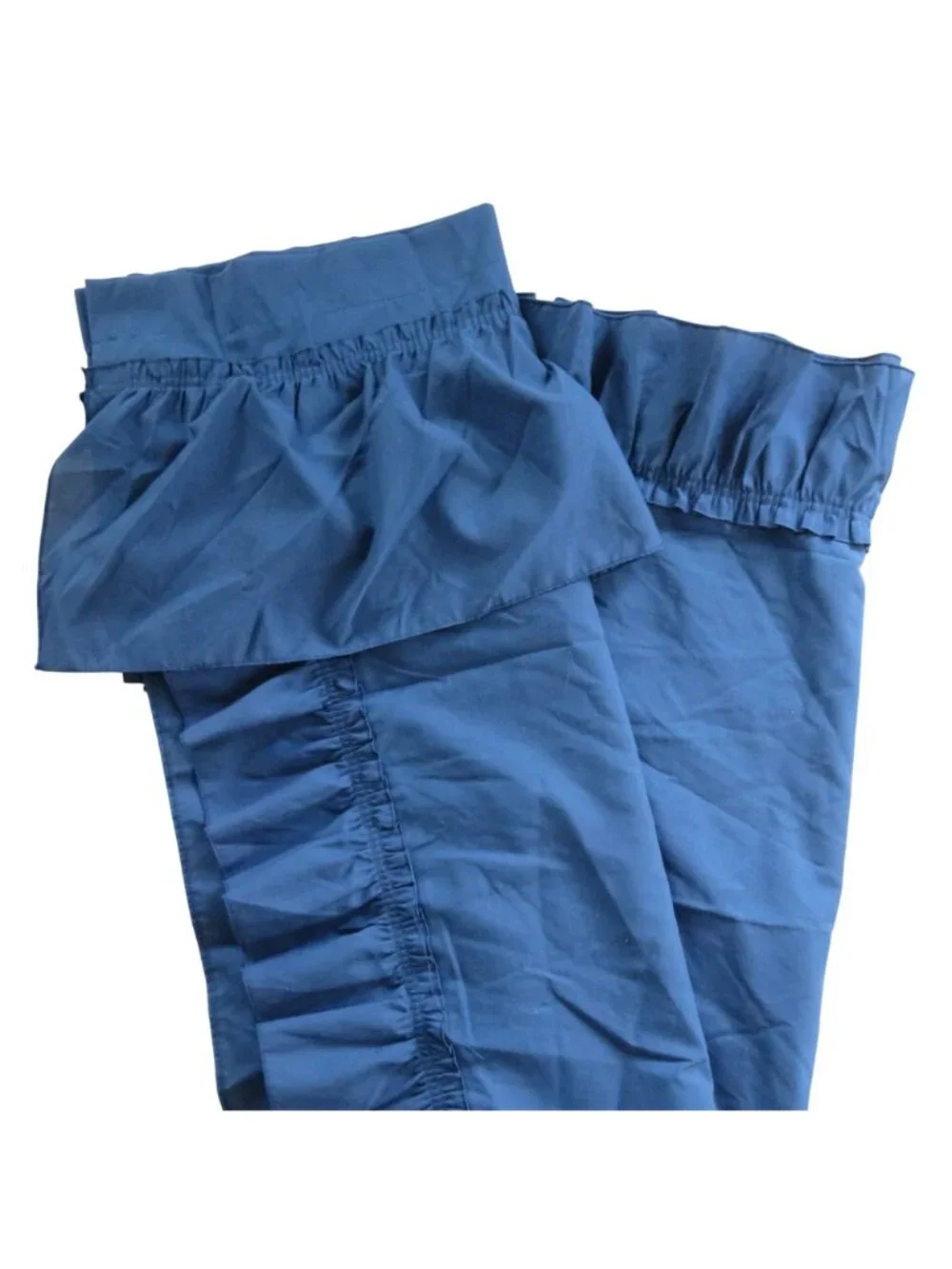 Vintage Navy Blue Curtain Panels Pair of 2 Ruffle Trim 62